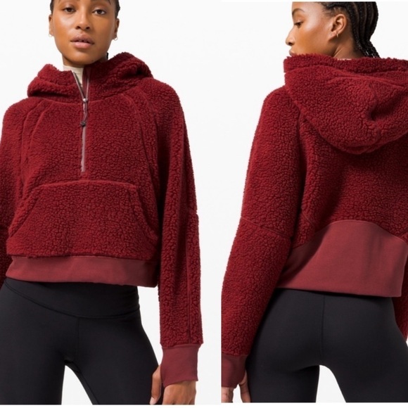Lululemon Scuba wool Oversized Sherpa 1/2 Zip Savannah burgundy red size M/L - Picture 1 of 12